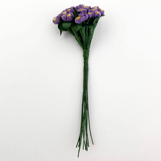 Petite Purple Millinery Flowers with Bushy Yellow Centers ~ 1/2" across